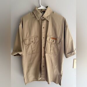 VTG Cooper Indiana Jones Tan Canvas Button Up Shirt Men’s Collared USA Made